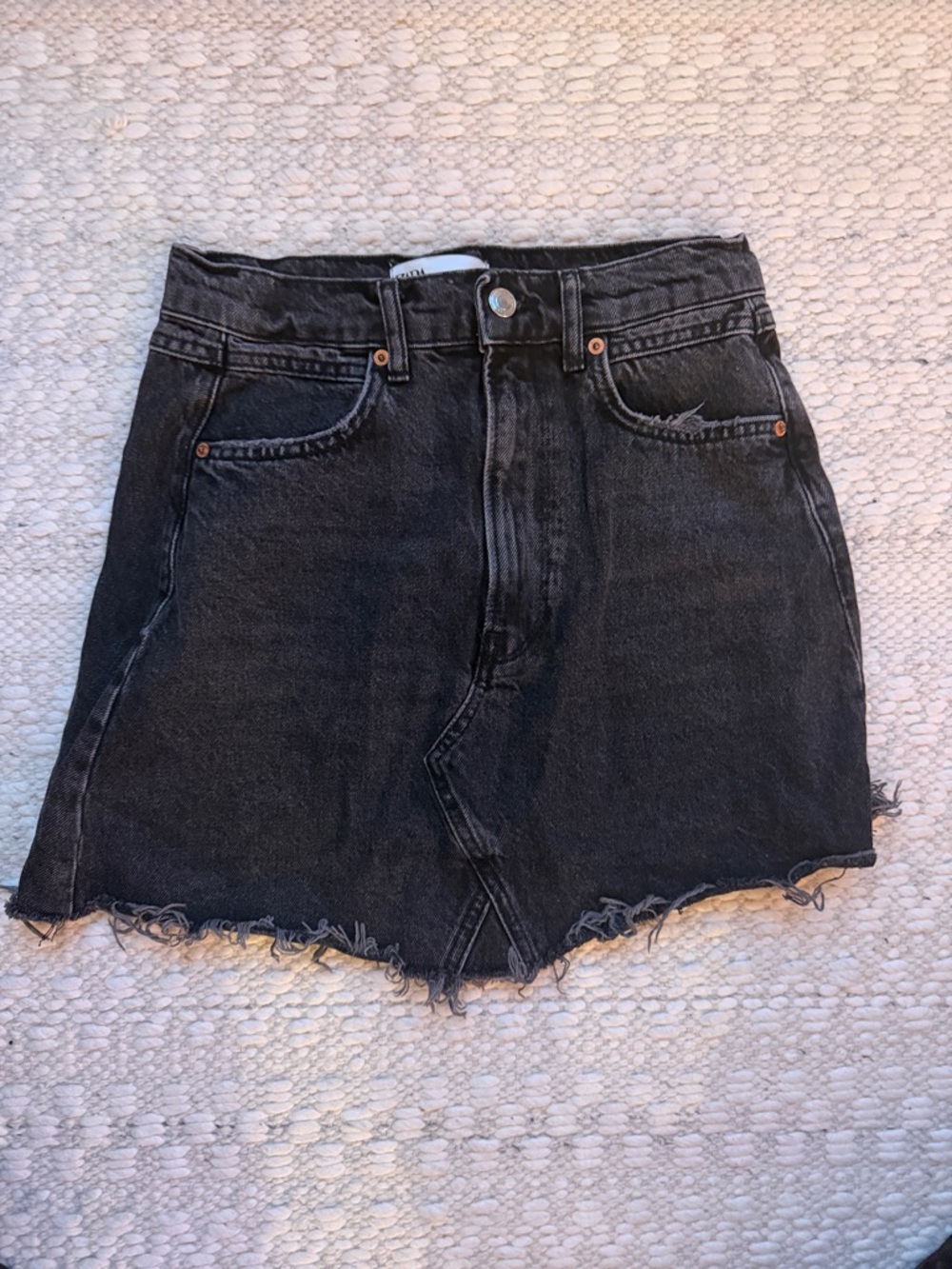 Zara Black Washed Denim Mini Skirt